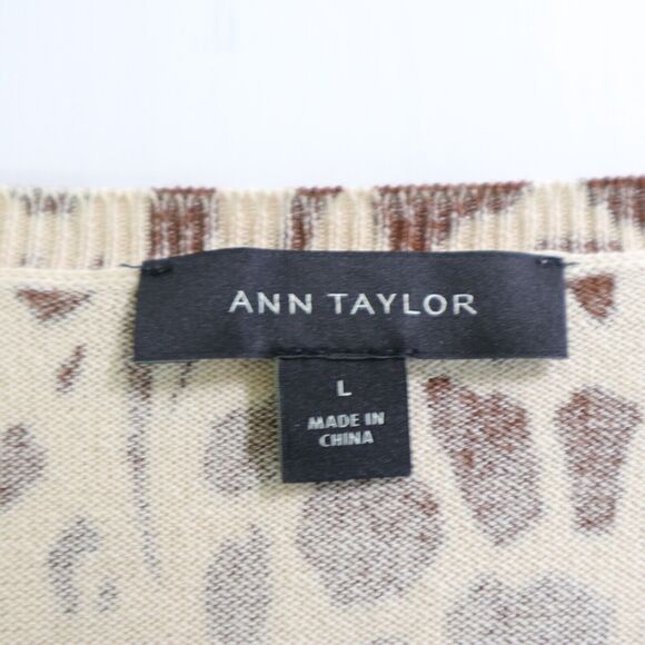 Ann Taylor Size L Cotton Animal Print Ann Cardigan Warm Rosewood - Picture 9 of 10